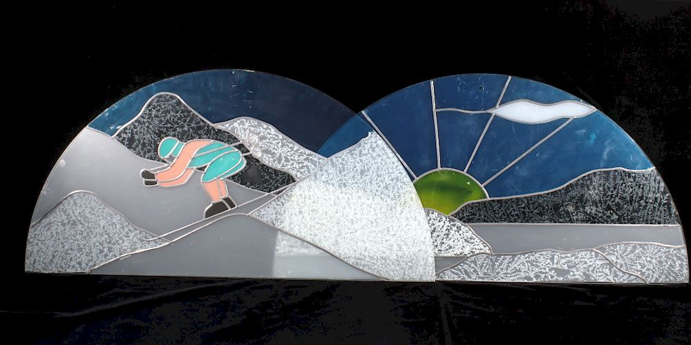 Stained Glass Style Winter Landscape Windows Featured in this lot