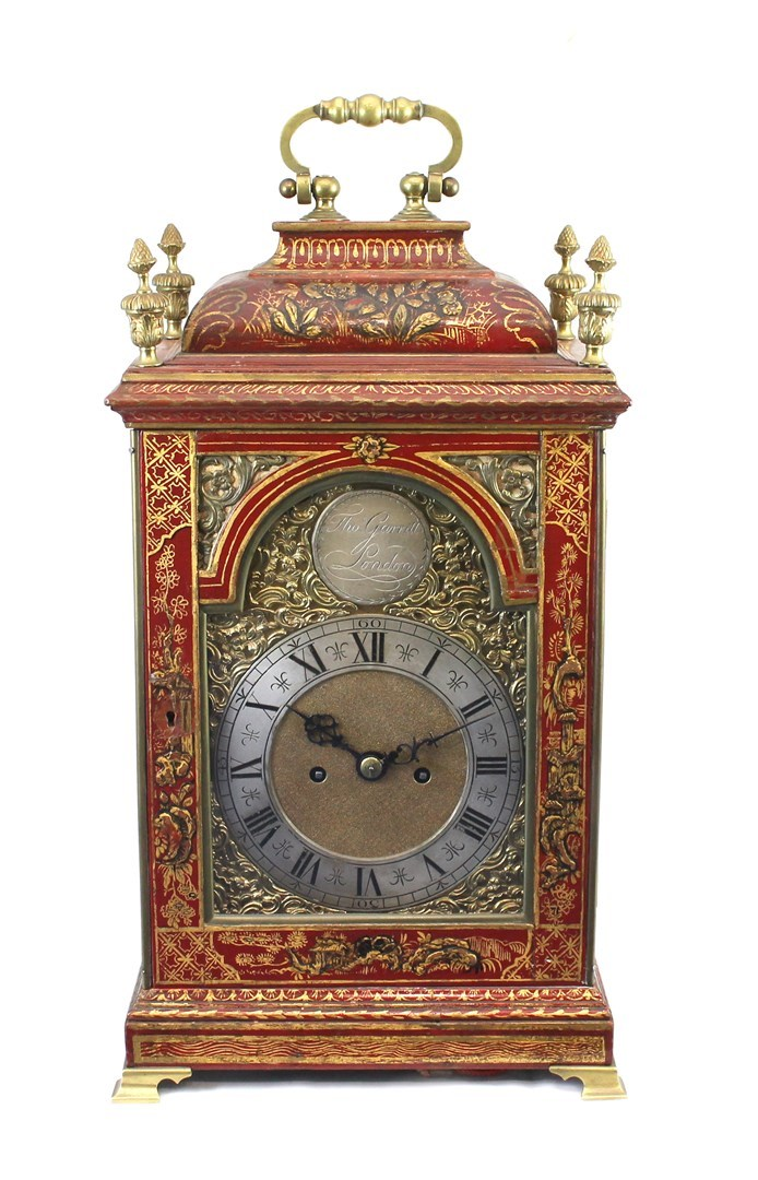 A chinoiserie decorated mantel clock late 19th century the shaped