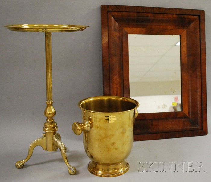 Brass Wine Bucket a Brass Tripod Stand and a Mahogany