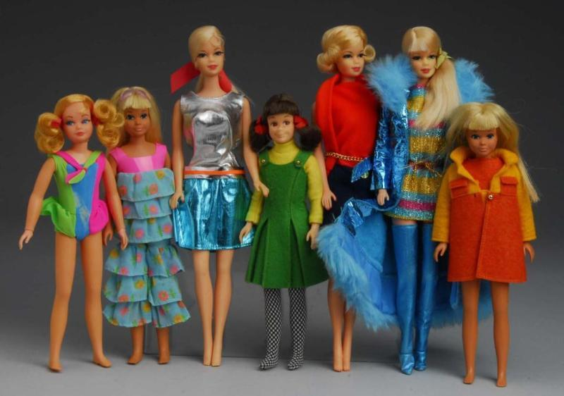 Lot of 7 Barbie Family Dolls Description Two bendable leg