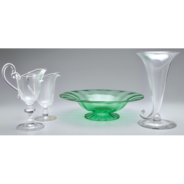 Steuben handled vessel pedestal form in clear glass shape 7829