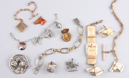 Watch chain with mother of pearl fob Rose gold plate