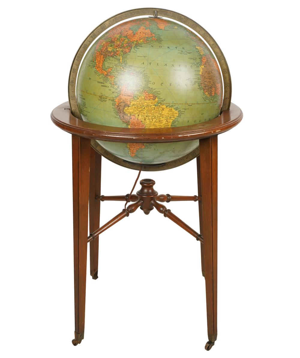 TERRESTRIAL GLOBE ON STANDwired for electricity overall 21 inches diameter