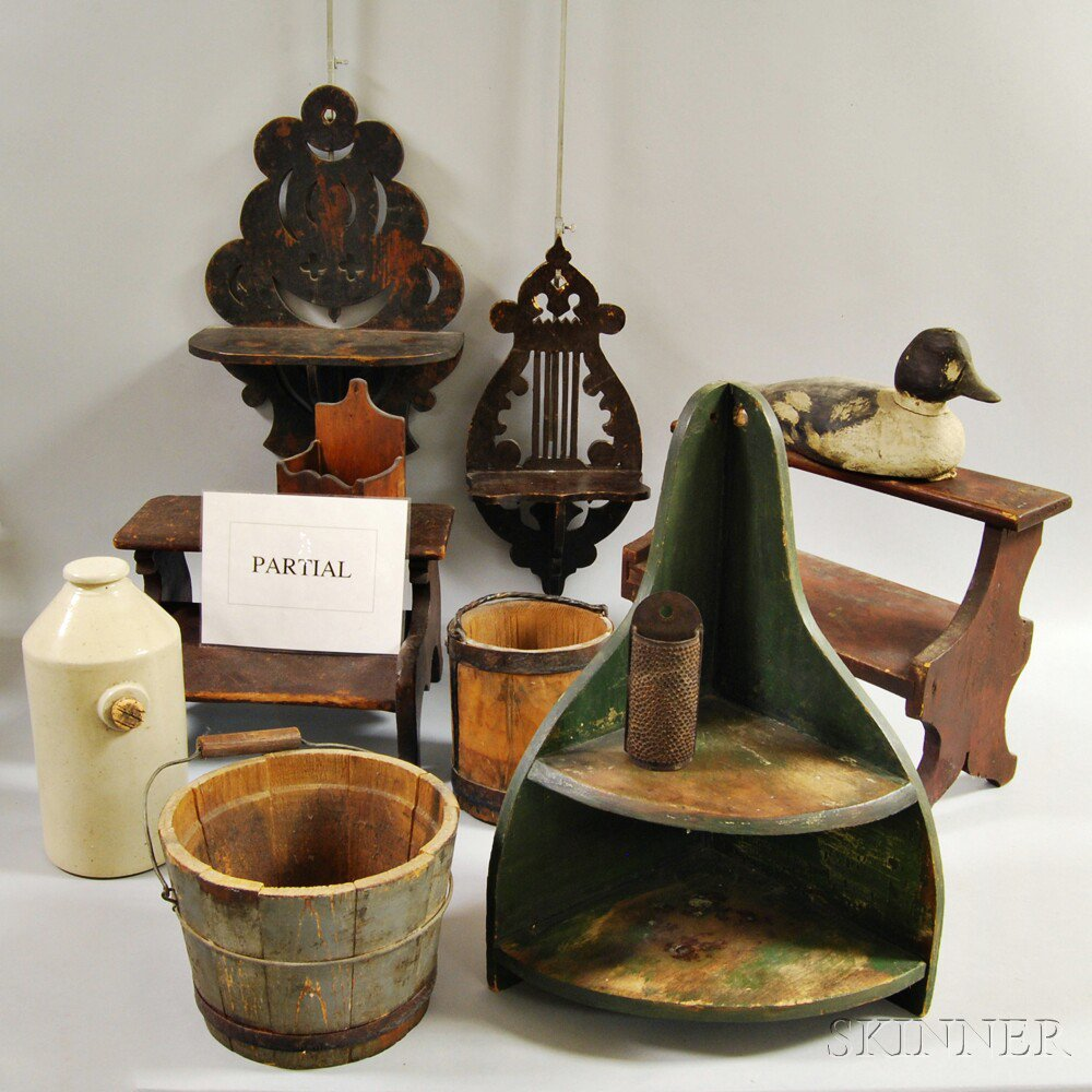 Thirteen Decorative Items two pierced and black painted hanging wall