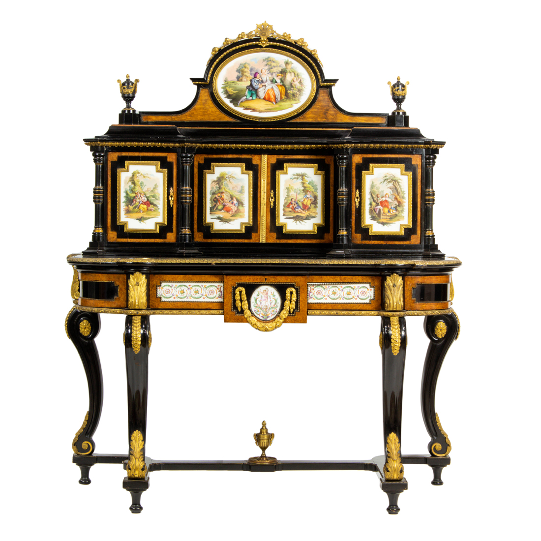 A FINE NAPOLEON III STYLE GILT BRONZE AND PORCELAIN MOUNTED