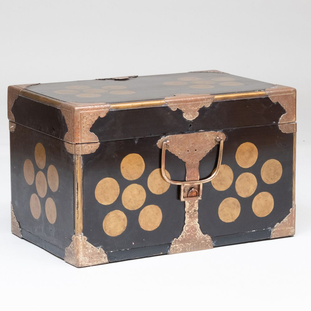 Japanese Gilt Metal Mounted Black Lacquer and Parcel Gilt Trunk