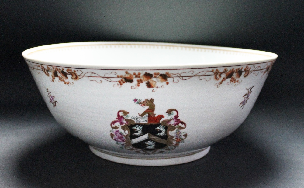 A Chinese porcelain armorial punchbowl circa 1795 the exterior painted