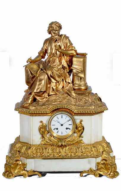 A 19TH CENTURY FRENCH ORMOLU AND WHITE METAL MANTEL CLOCK