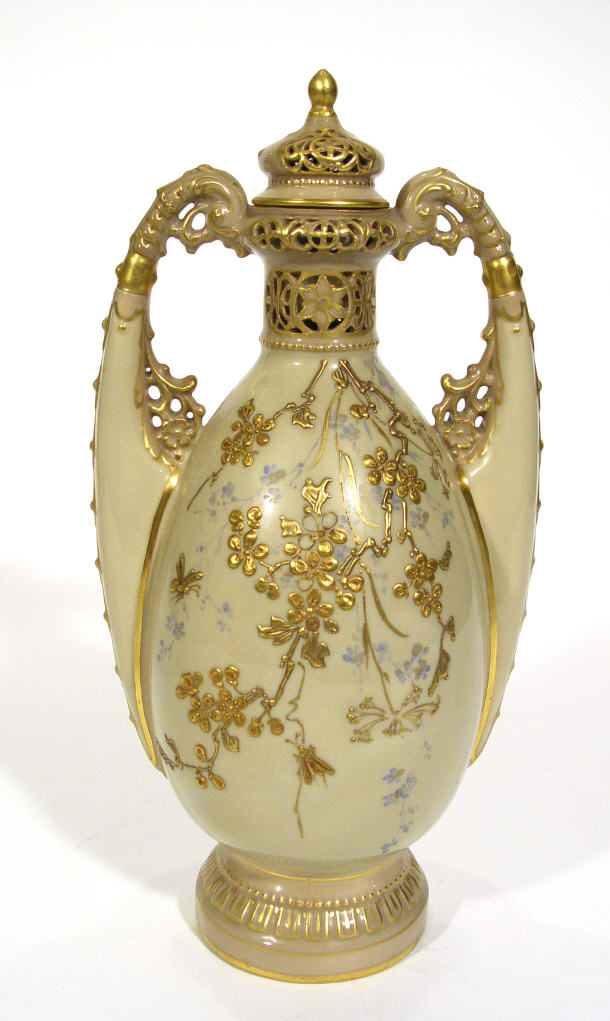 Ernst Wahliss Art Nouveau porcelain vase and cover with pierced