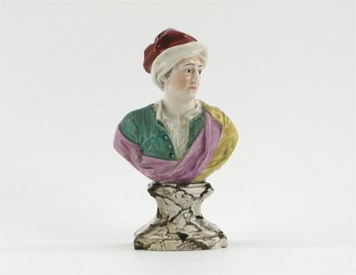 A pearlware bust of the poet Matthew Prior wearing his