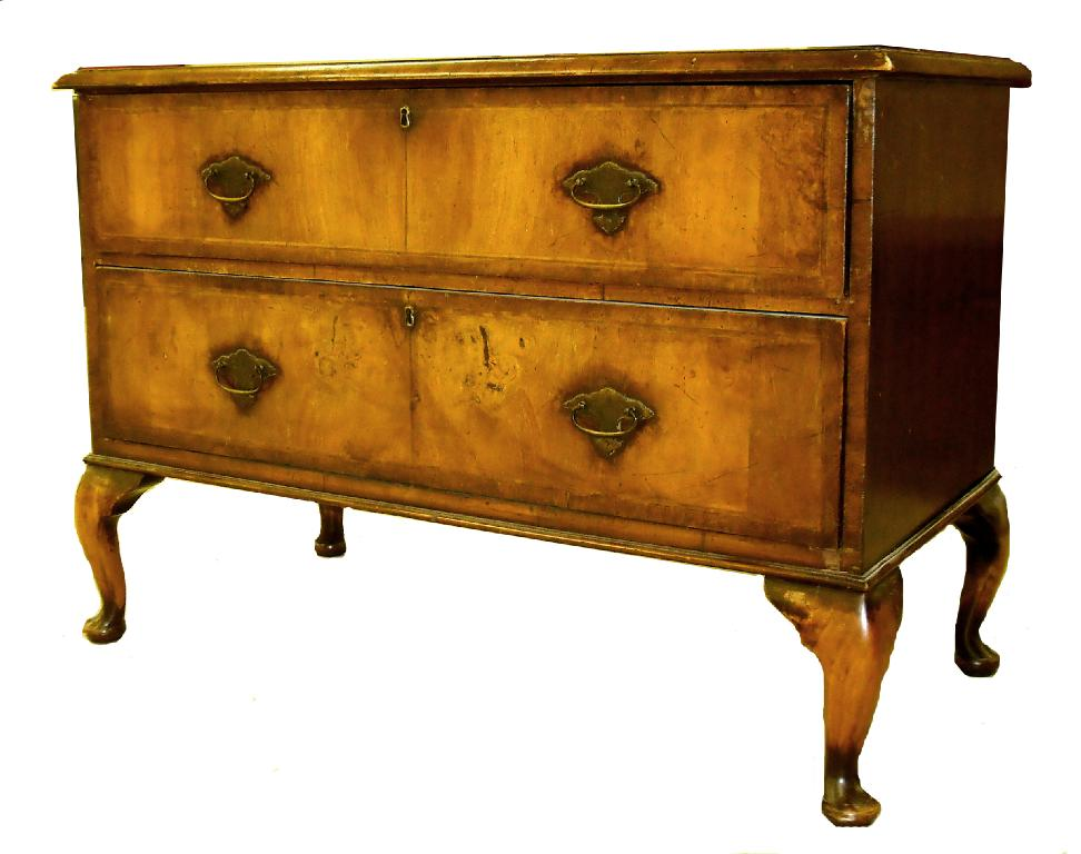 18th century style burr walnut feather and crossbanded chest of