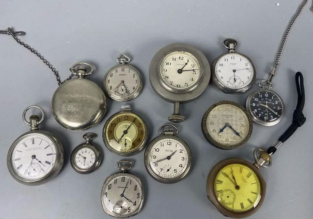 Group Silver Silver Tone Open Face Pocket Watches including Waltham