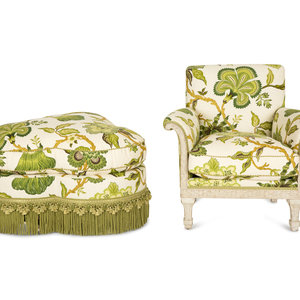 An Upholstered Armchair with Trefoil Shape Ottoman 20th Century with