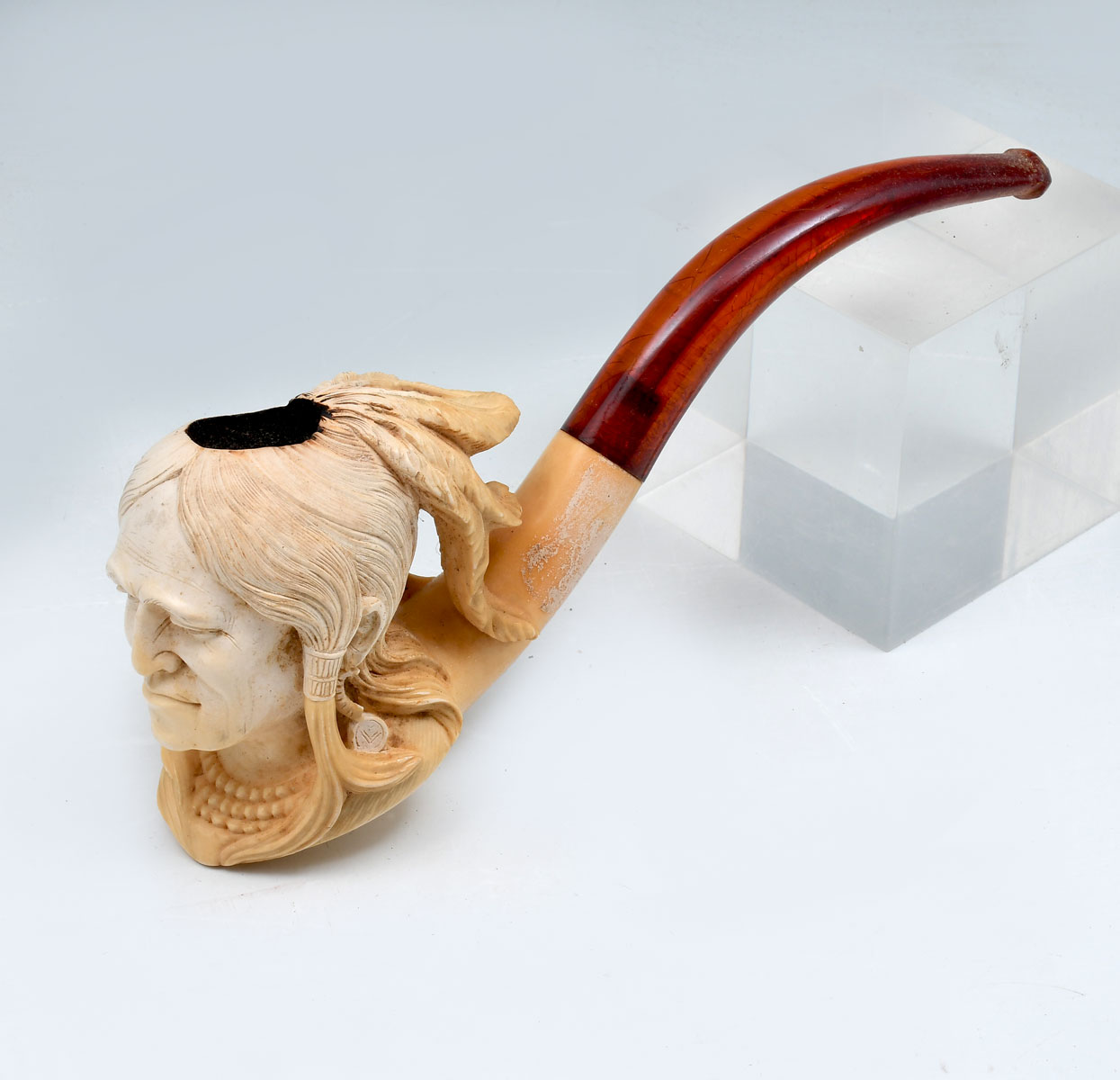 MEERSCHAUM INDIAN HEAD PIPE Approx 2 75 h x 7