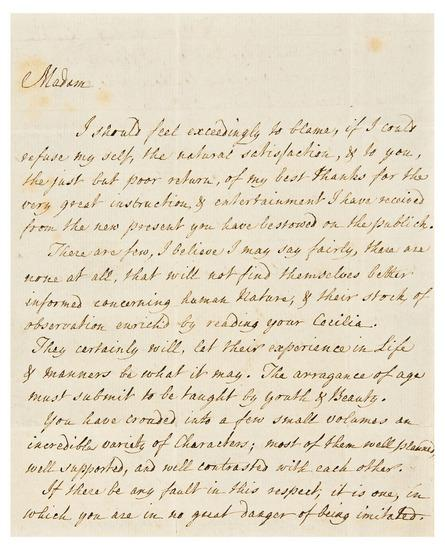 BURKE Edmund 1729 1797 Important manuscript letter to Fanny Burney