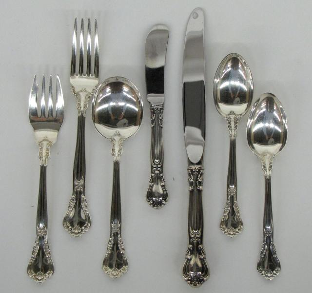 Set of Gorham Chantilly Sterling flatware service for 12 x