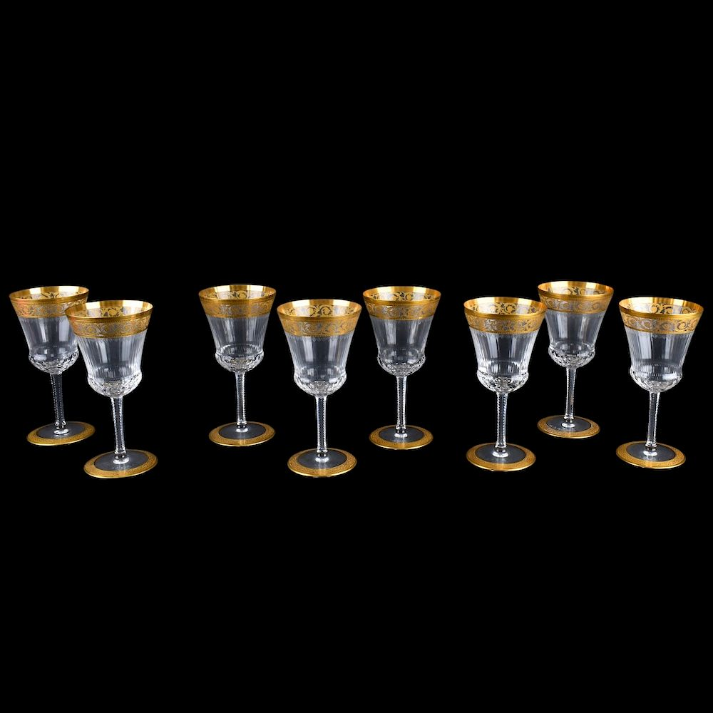 Eight St Louis Crystal Thistle Wine Goblets Set of Eight