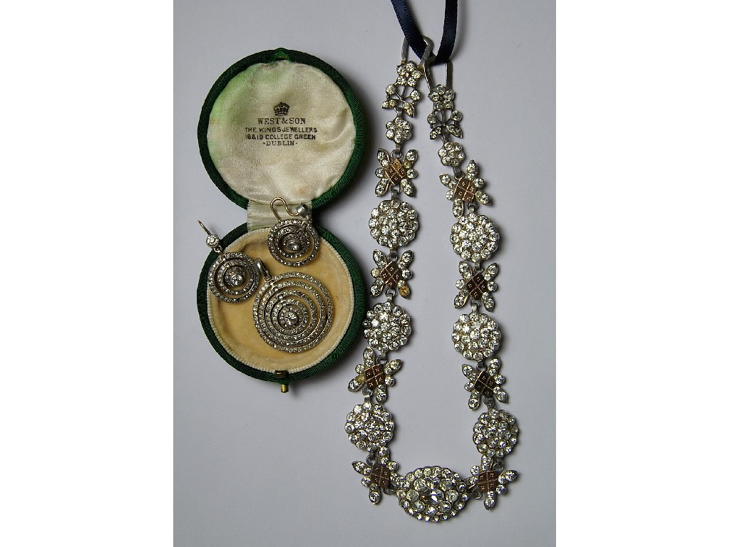 French Empire white paste necklace formed from graduated clusters of