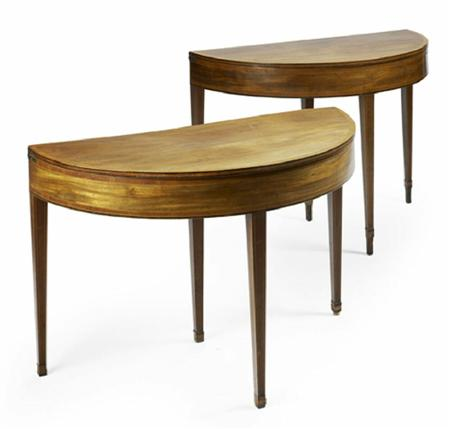 A pair of early George III mahogany and satinwood crossbanded