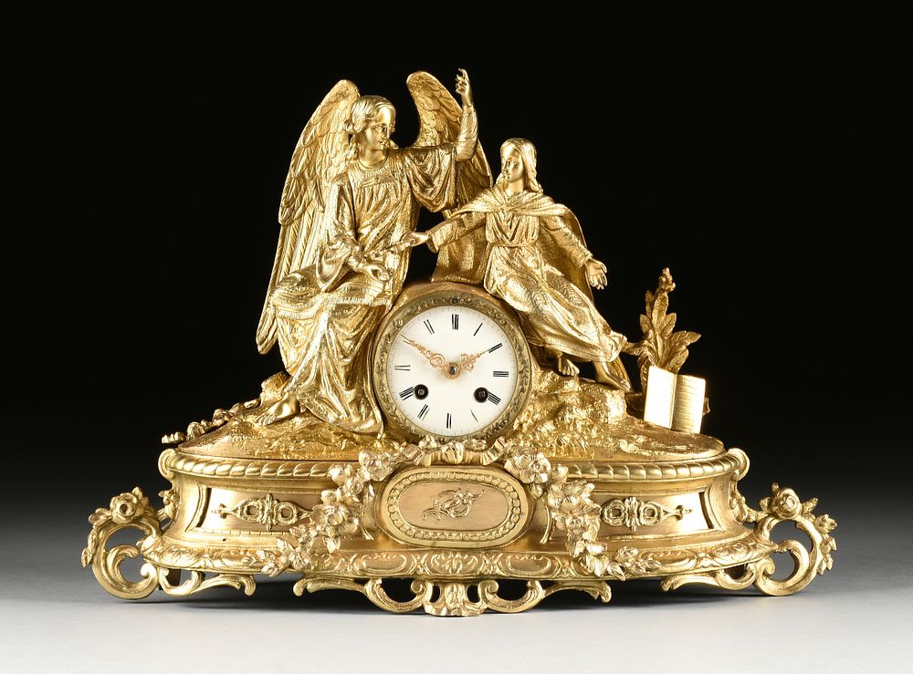 A NAPOLEON III GILT METAL FIGURAL CLOCK Arma Christi in