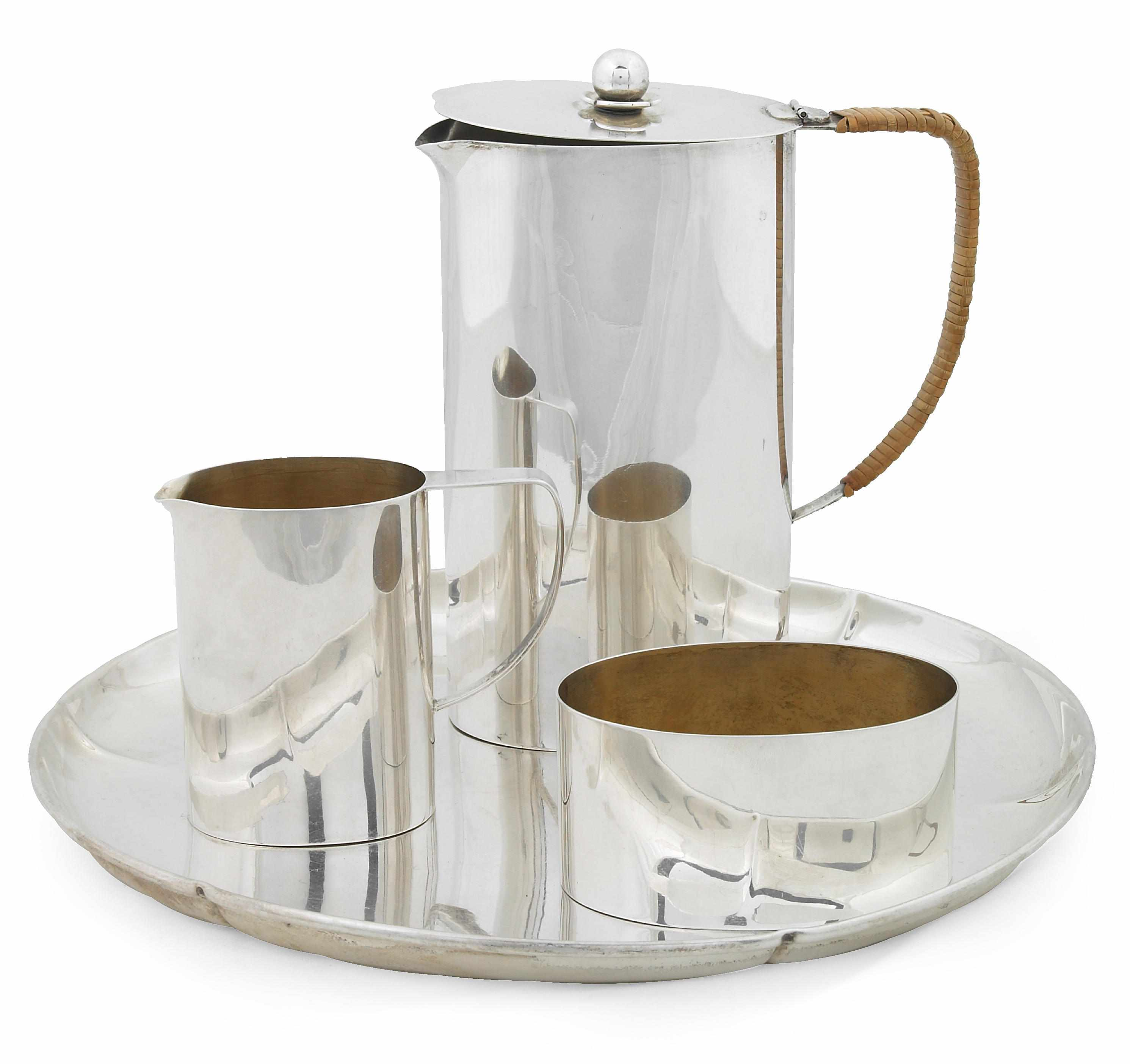 An Allan Adler sterling silver four piece coffee set comprising