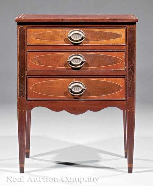An English Inlaid Mahogany Work Table 19th c three graduated