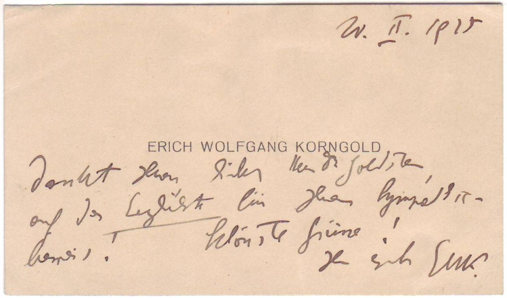 KORNGOLD ERICH WOLFGANG Autograph Note Signed EWK in German on