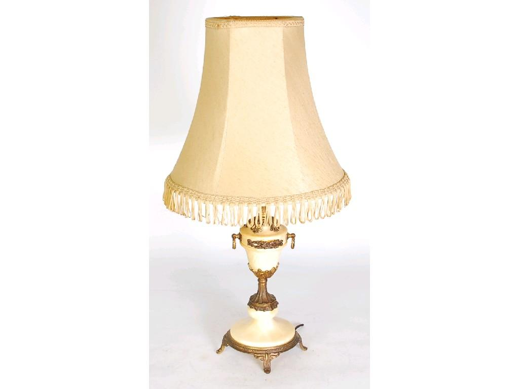 ALABASTER AND GILT METAL TABLE LAMP with vase shaped column
