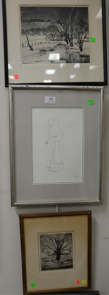 Group of Five Framed Etchings Engravings lithographs and photographs to