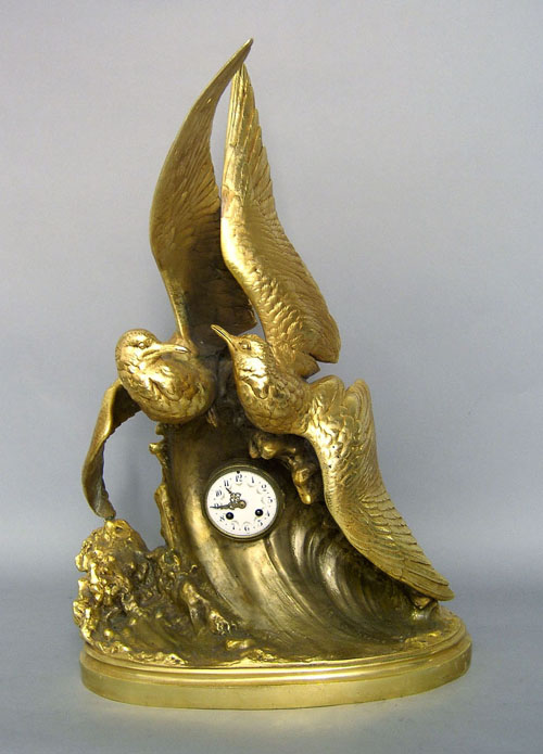 Gilt bronze dore shelf clock with F Pelissier works and