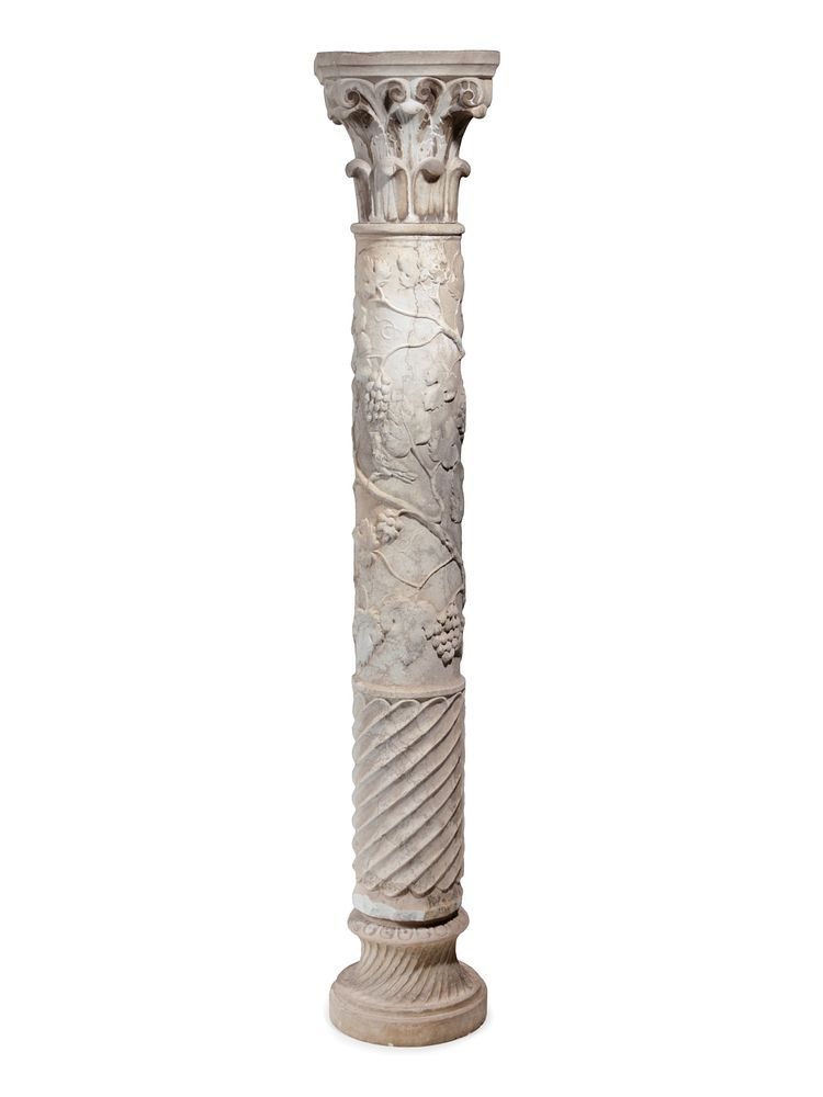 A Continental Relief Carved Marble Column A Continental Relief Carved
