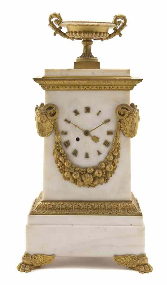 A Neoclassical Alabaster and Gilt Bronze Mantel Clock the rectangular