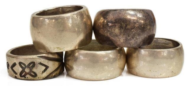 lot of 5 Native American and other silver rings comprising