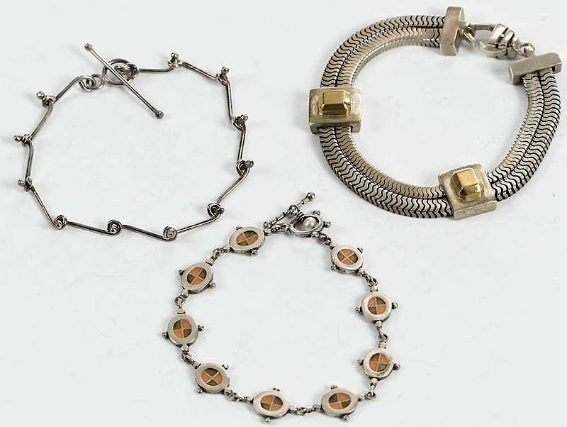Three Silver Bracelets Lisa Jenks chain with 18kt yellow gold