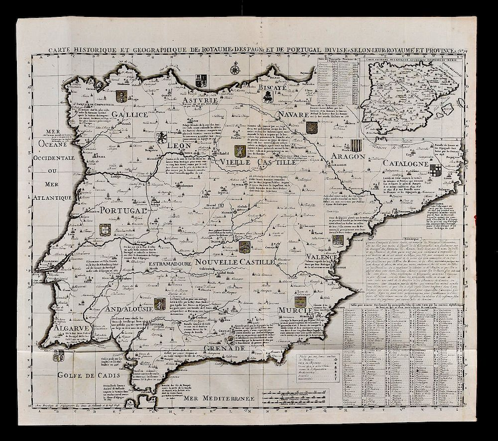 Henri Chatelain Map of Spain and Portugal 1719 Atlas Historique