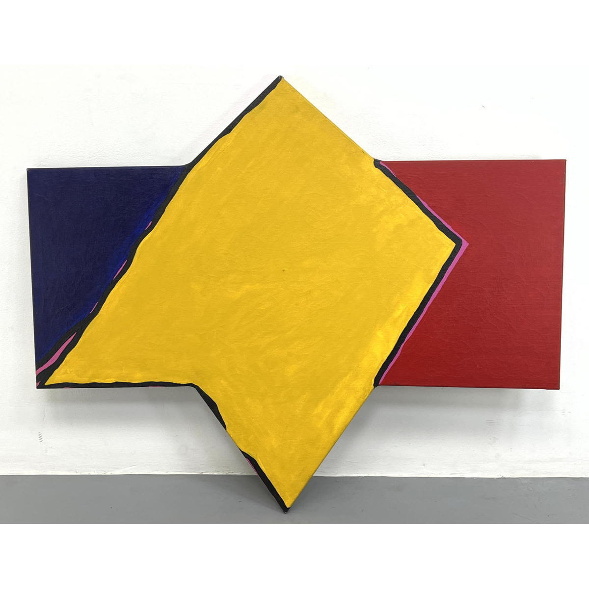 SHEILA ELIAS Primary Color Abstract Painting Modernist Shaped Canvas Slanted