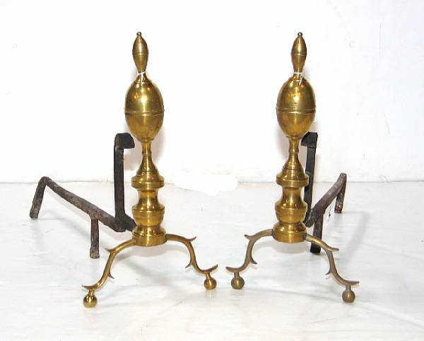 A pair of Federal double lemon brass andirons 19th century