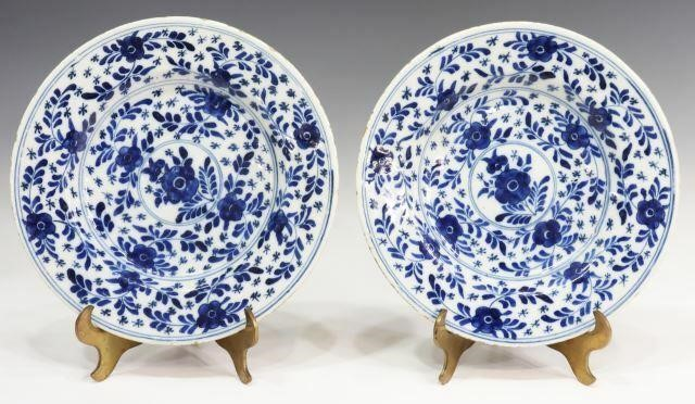 pair Delft blue and white faience plates late 18th c