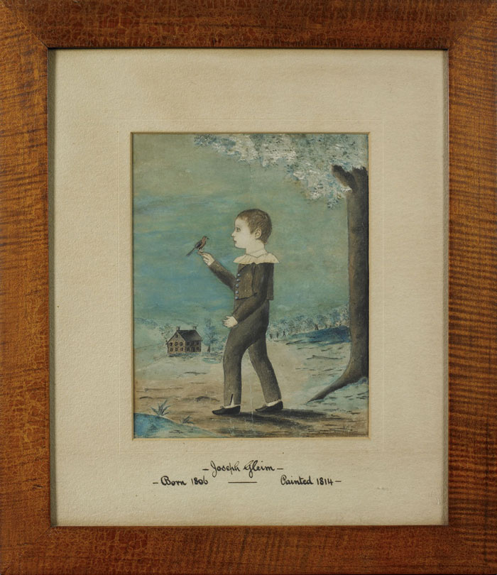 PENNSYLVANIA FOLK PORTRAIT OF JOSEPH GLEIM AGE 8 Watercolor pen