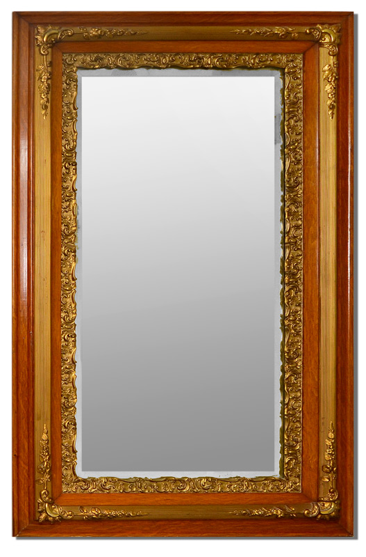 ORNATE GILT DECORATED WALL MIRROR Walnut frame with gilt decorated