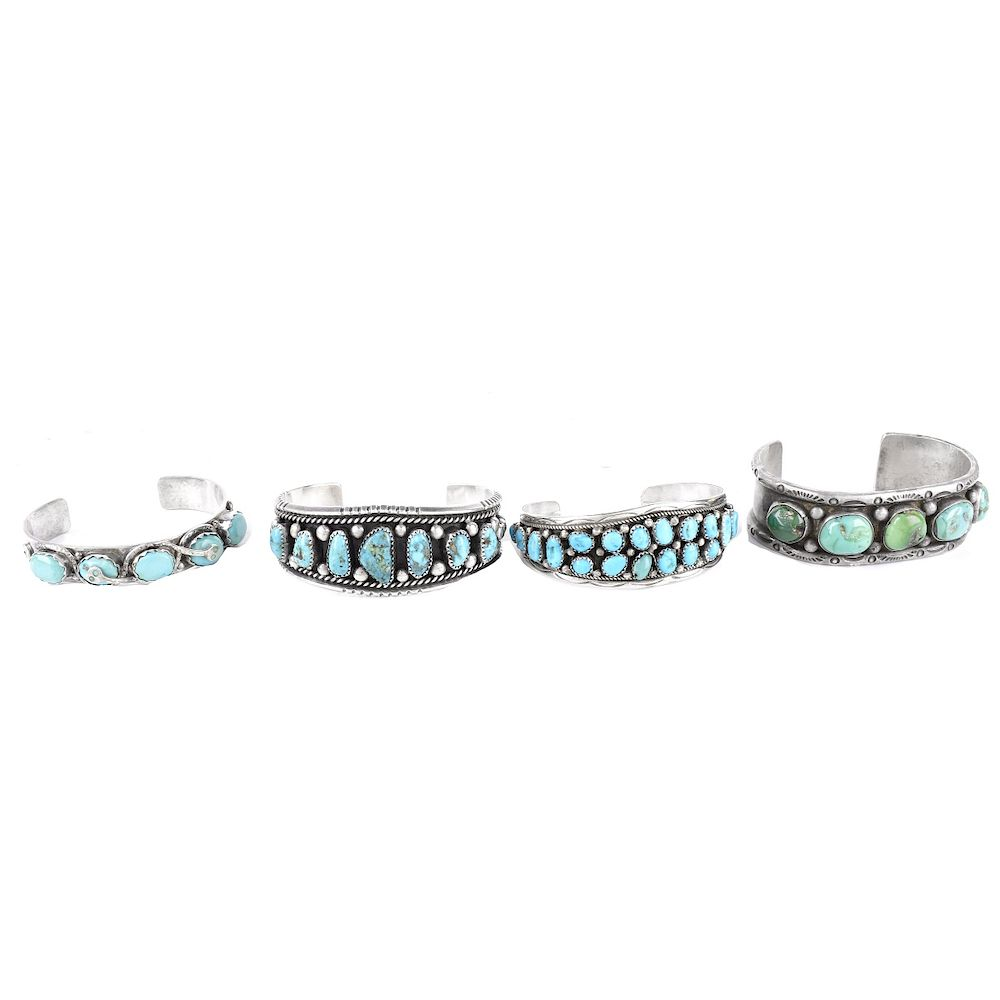 Four 4 Silver and Turquoise Cuff Bangles Four 4 Vintage