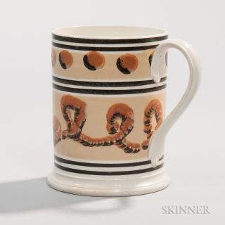 Creamware Quart Mug England c 1830 decorated with looping earthworm