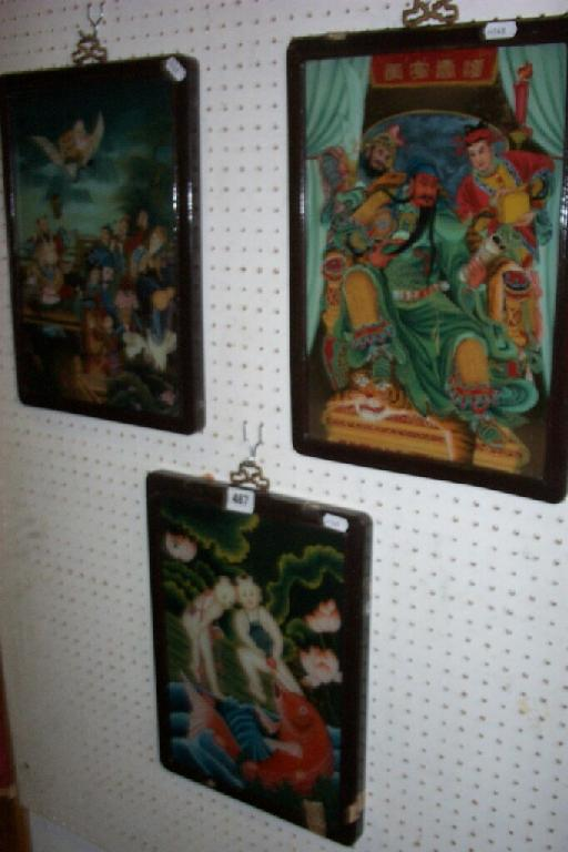 A set of three early 20th century oriental paintings on