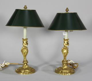Pair of Louis XV style ormolu gilt bronze candlesticks late