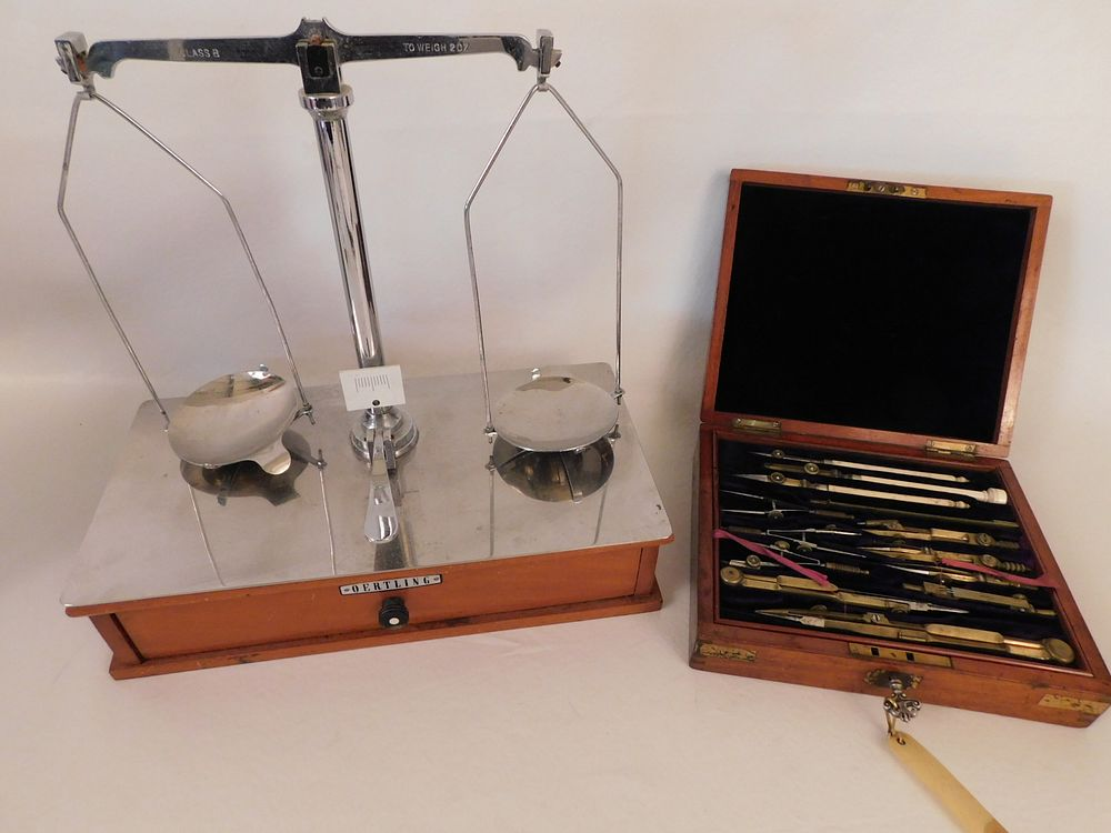 ANTIQUE DRAFTING SET SCALE Lot of 2 items 19th century