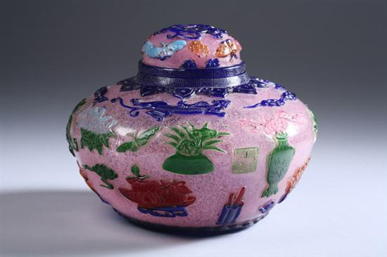 CHINESE SIX COLOR PEKING GLASS JAR AND COVER Qianlong mark