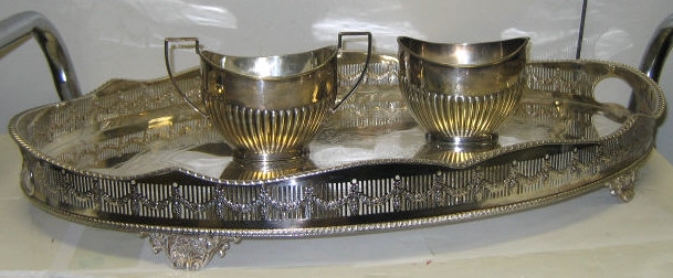 SHEFFIELD PLATED SILVER TABLE ARTICLES Cheltenham sugar bowl and creamer