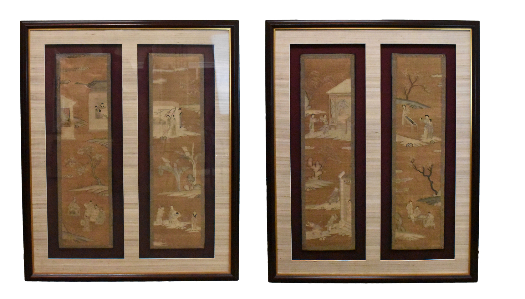 A set of four panels of silk Kesi with figures