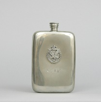 English Silver Monogrammed Flask Medium size silver flask is decorated