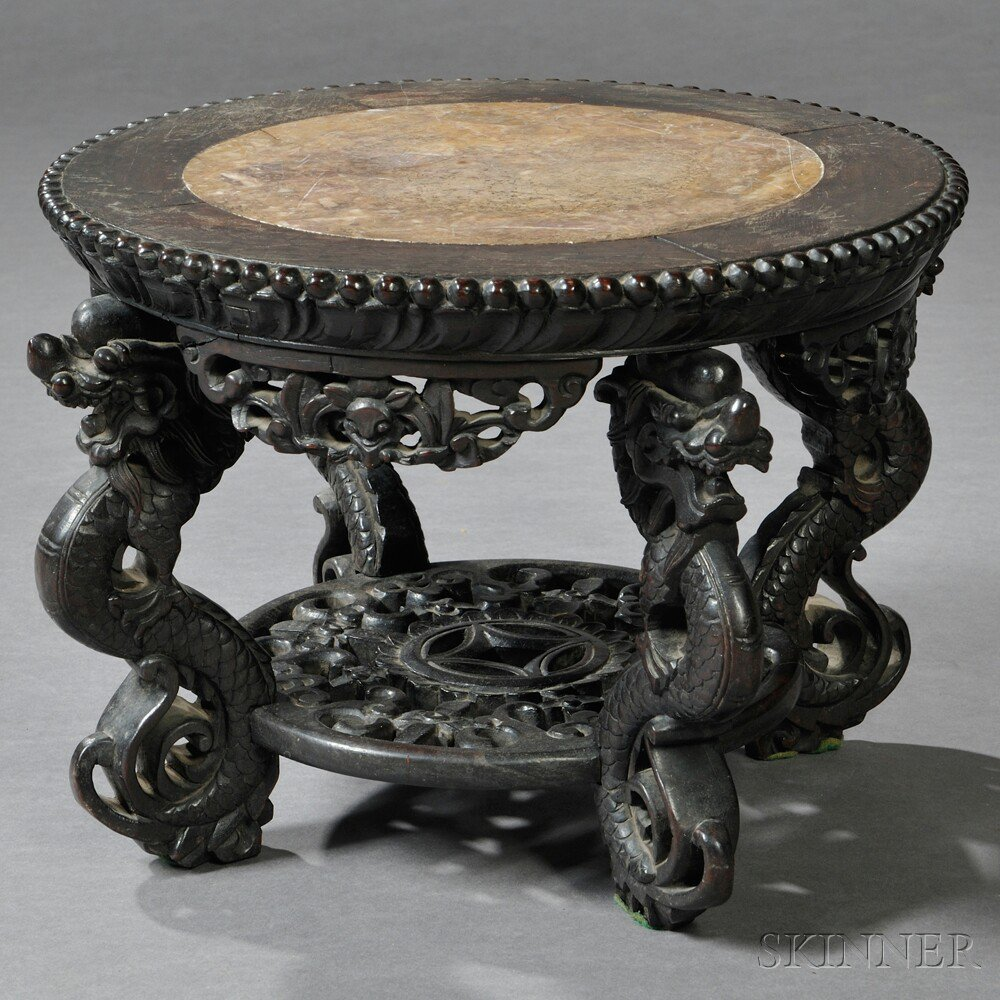 Miniature Export Marble top Stand China 19th century the circular